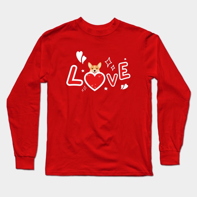 Cute Corgi with a Red heart - Love Long Sleeve T-Shirt by JunThara